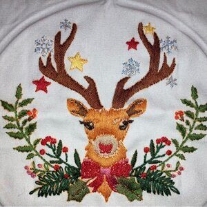 Handmade festive Christmas reindeer embroidered cloth